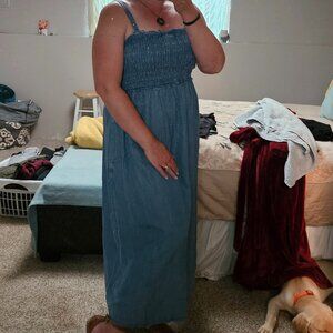 Denim smocked spaghetti strap dress
